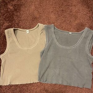 Elwood Women's Ribbed Tank Top Set - Gray and Brown